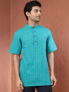 Fabindia Geometric Printed Mandarin Collar Cotton Straight Kurta