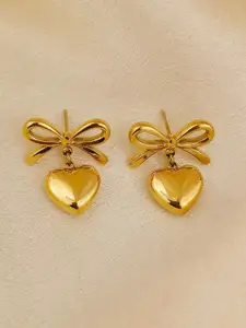 DIVASTRI Gold-Plated Stainless Steel Anti Tarnish Heart Shaped Drop Earrings