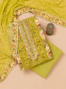 Koskii Floral Printed Gotta Patti Organza Unstitched Dress Material