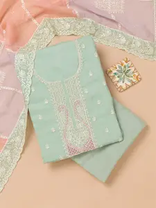 Koskii Ethnic Motifs Embroidered Organza Unstitched Dress Material