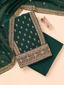 Koskii Floral Embroidered Zari Work Raw Silk Unstitched Dress Material