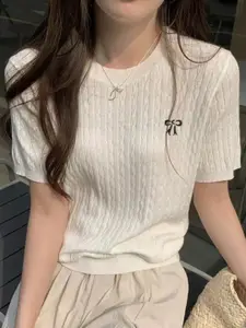 KPOP Women Round Neck Short Sleeves Pullover Sweater