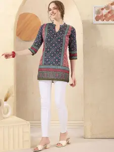 keshubaba Ethnic Motifs Printed Mandarin Collar Cotton Straight Kurta