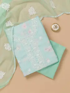 Koskii Floral Embroidered Beads and Stones Tissue Unstitched Dress Material