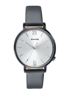 Sonata Women Brass Printed Dial & Leather Bracelet Style Straps Analogue Watch 87045NL01W