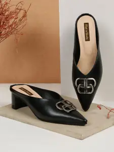 Flat n Heels Women Pointed Toe Block Heel Pumps with Buckles