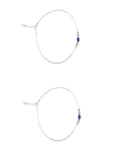 Paavni Set of 2 Beaded 925 Sterling Silver Anklets