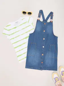 Pantaloons Junior Girls Cotton Round Neck Short Sleeves Pinafore Dress