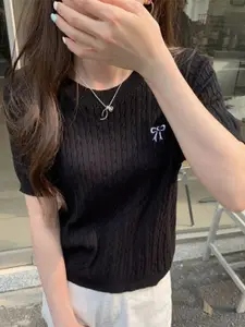 KPOP Women Round Neck Self Design Pullover