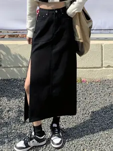 StyleCast Women Side Slit Denim Midi Skirt