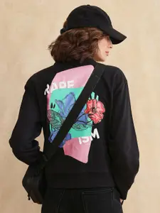 RAREISM Women Printed Cotton Round Neck Long Sleeves Pullover Sweatshirt