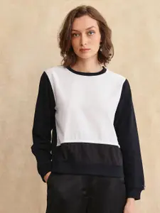 RAREISM Women Colourblocked Cotton Round Neck Long Sleeves Pullover Sweatshirt