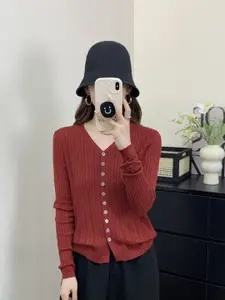 KPOP Women V-Neck Front-Open Sweaters