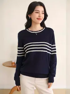 KPOP Women Striped Round Neck Pullover
