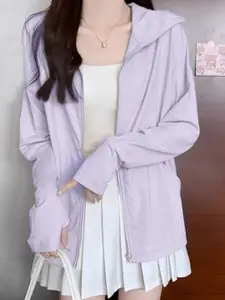 HERE&NOW Women Long Sleeves Front-Open Hooded Sweatshirt