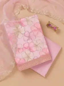 Koskii Floral Printed Sequinned Organza Unstitched Dress Material