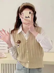 KPOP Women Floral Embroidered Sweater Vest