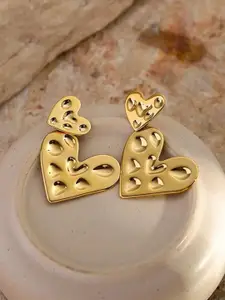 DIVASTRI Gold-Plated Stainless Steel Anti Tarnish Heart Shaped Drop Earrings
