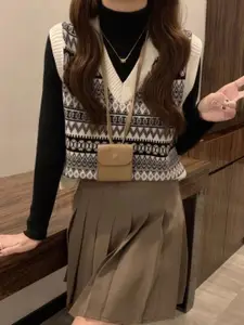 HERE&NOW Women Cotton Striped Sweater Vest