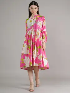 BAESD Women Cotton Floral Printed Fit and Flare Midi Dress