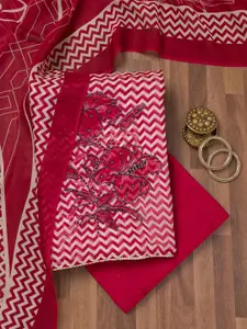 Koskii Floral Printed Beads and Stones Unstitched Dress Material