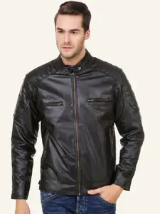 Leather Retail Men Biker Jacket with Patchwork