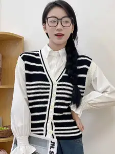 KPOP Women Striped Sweater Vest