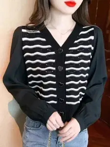 KPOP Women Striped Cotton Sweaters