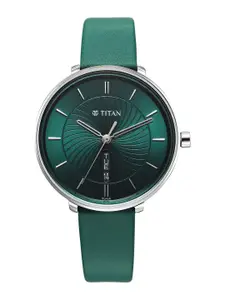 Titan Women Brass Dial & Leather Straps Watch 2763SL02