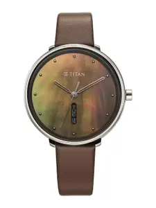 Titan Women Brass Dial & Leather Straps Watch 2763SL01