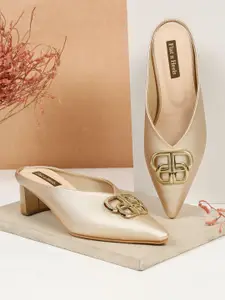 Flat n Heels Women Pointed Toe Block Pumps With Buckles