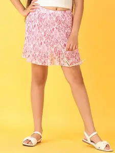 V-Mart Girls Floral Printed Accordian Pleated A-Line Flared Skirt