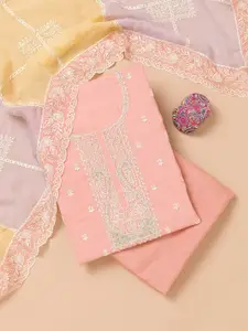 Koskii Ethnic Motifs Embroidered Beads & Thread Work Organza Unstitched Dress Material