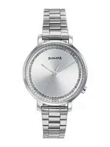 Sonata Women Brass Dial & Stainless Steel Bracelet Style Straps Analogue Watch