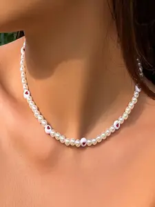 AQUASTREET Pearl & Beads with Heart Accents Choker Necklace