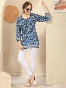 keshubaba Floral Printed Sweetheart Neck Cotton Straight Kurta