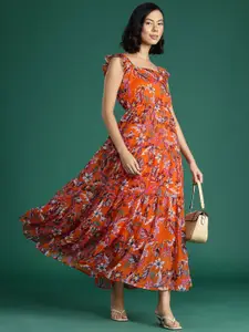 Deewa Floral Print Georgette Empire Maxi Dress