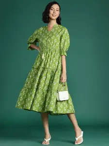 Deewa Floral Print Fit & Flare Maxi Dress