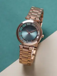 French Connection Women Embellished Dial & Stainless Steel Bracelet Style Straps Analogue Watch FCN095RGM