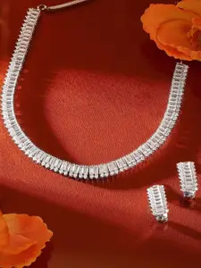 Priyaasi Silver-Plated American Diamond Studded Necklace and Earrings