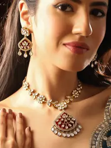 Priyaasi Gold Plated AD Stone Studded Necklace and Earrings