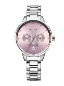 Titan Women Brass Embellished Dial & Stainless Steel Bracelet Style Straps Analogue Watch 2648SM13