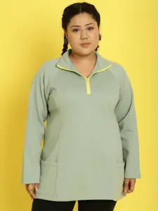 theRebelinme Women Solid Shirt Collar Sweatshirt