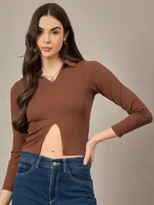 The Roadster Lifestyle Co Women Shirt Collar Crop Top