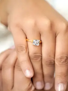 SWASHAA 18K Gold-Plated CZ Studded Finger Ring