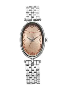 Titan Women Brass Embellished Dial & Stainless Steel Bracelet Style Straps Analogue Watch 2758SM01