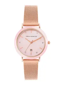 French Connection Women Embellished Dial & Stainless Steel Bracelet Style Straps Analogue Watch FCP51RGM