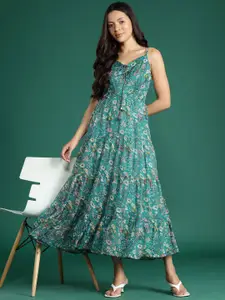 Deewa Floral Print Fit & Flare Maxi Dress
