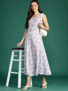 Deewa Floral Print Fit & Flare Maxi Dress