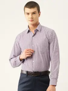English Navy Men Slim Fit Opaque Striped Formal Shirt